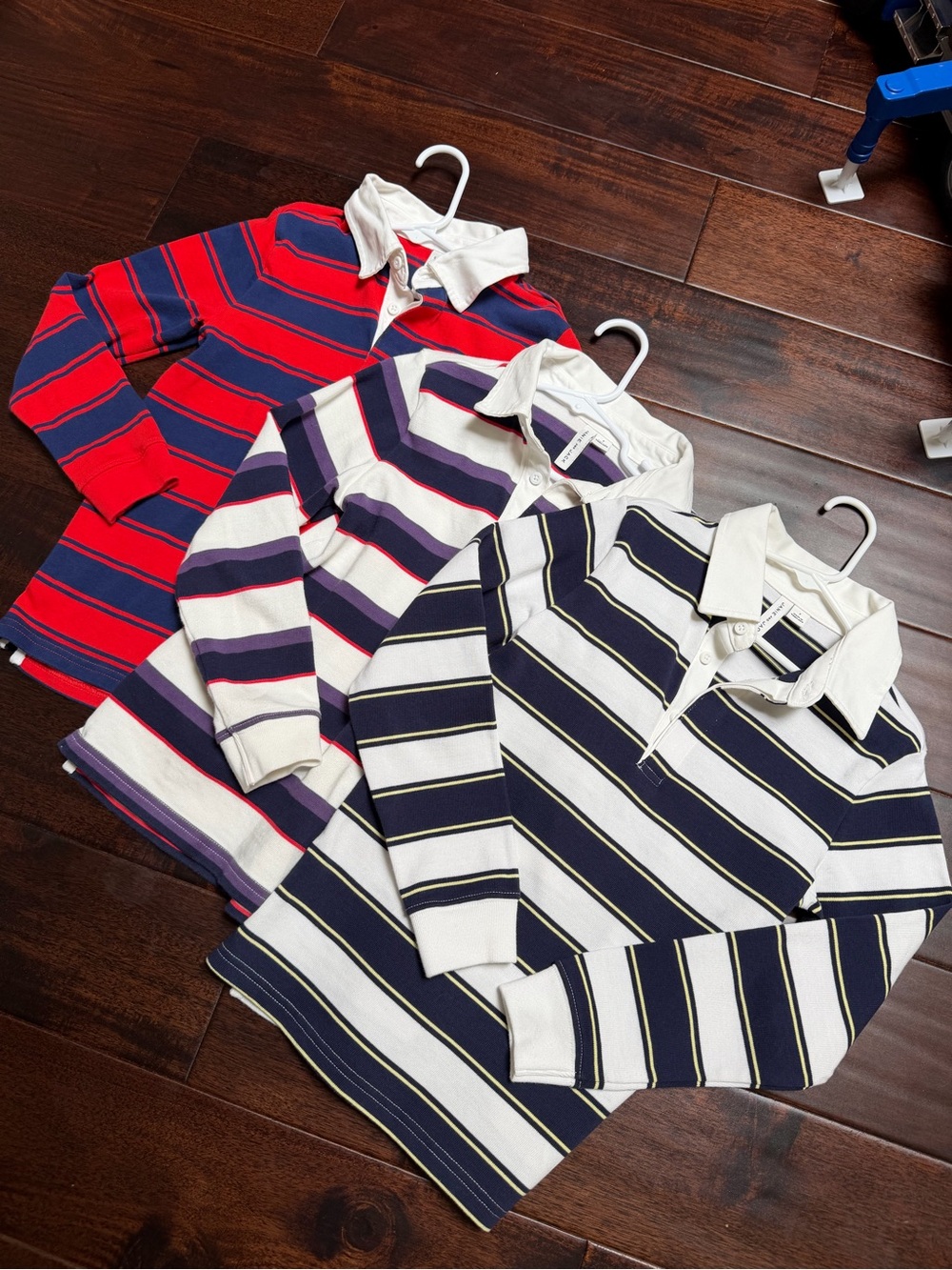 3 Janie and Jack Striped Rugby Polo long sleeves Navy, White & Red boys size 7